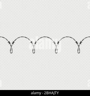 Metal barbed wire horizontal seamless border template and elements object. EPS 10 Stock Vector