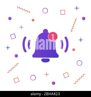 Notification bell icon for incoming inbox message. Vector ringing bell and notification number sign for alarm clock and smartphone application alert. Stock Vector
