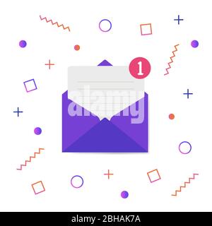New message icon with notification. Envelope pointer with incoming message. Social media chat communication. New e-mail. Vector illustration. Stock Vector