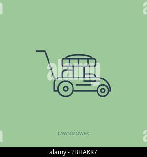 Vector outline icon of home farming and gardening - lawn mover Stock Vector