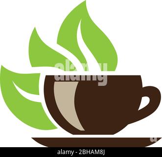 cup with green leafs Stock Vector