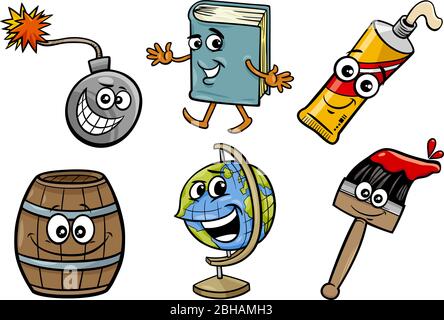Cartoon Illustration of Funny Objects Characters Clip Art Set Stock Vector