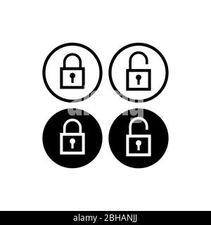 Minimal Lock Unlock button set. Outline Square Padlock icon vector illustration with round shape. Security design element. Protection symbol isolated Stock Vector