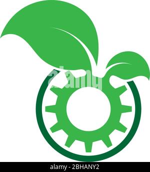 Combination of gear and green leaf logo icon illustation Stock Vector