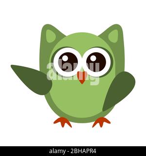 Owl funny stylized icon symbol green colors Stock Vector