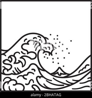 Great Wave Off Kanagawa, masterpiece by by Hokusai vector line icon Stock Vector