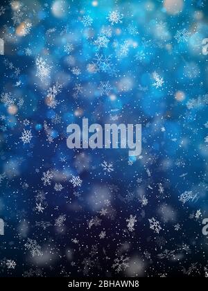 Fallen defocused light and snowflakes. Winter dark background template. EPS 10 Stock Vector