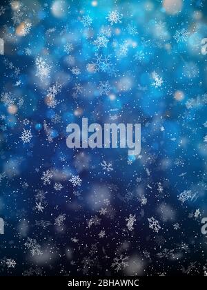 Fallen defocused light and snowflakes. Winter dark background template. EPS 10 Stock Vector