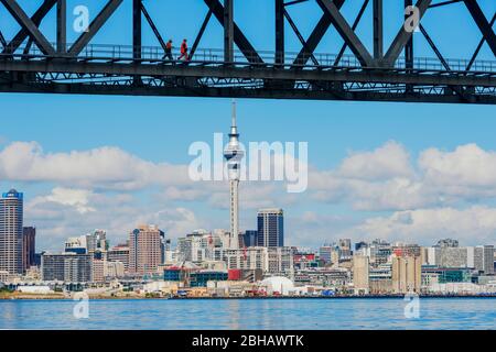 Auckland Skyline from Harbour bridge, Auckland, North Island, New Zealand Stock Photo