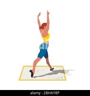 Woman doing Standing side bend stretch exercise. Flat vector