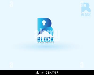 b logo cloud services lock block Stock Vector