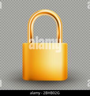Metallic gold padlock, isolated on white background. EPS 10 Stock Vector