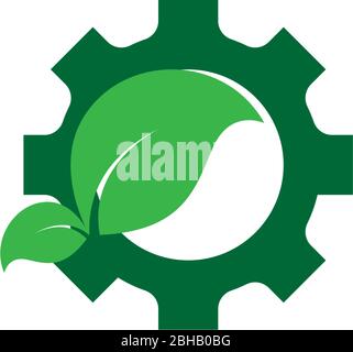 Combination of gear and green leaf logo icon illustation Stock Vector