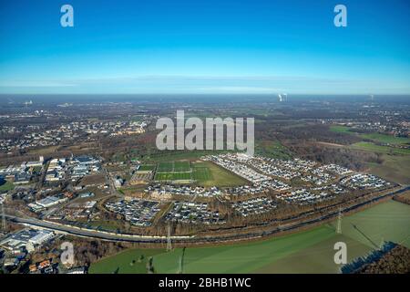 Aerial view, football fields BVB and residential area, Brackel, Dortmund, North Rhine-Westphalia, Germany Stock Photo