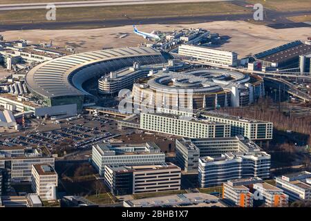 Aerial view, Airport, Dusseldorf, Rhineland, North Rhine-Westphalia, Germany Stock Photo