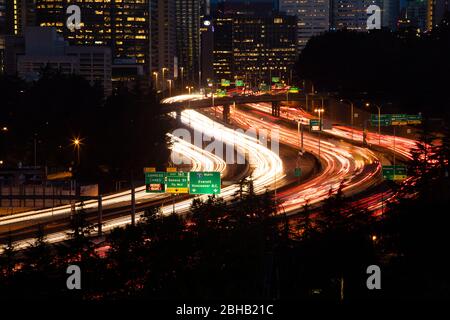 Night view of street of Seattle, Washington, USA Stock Photo