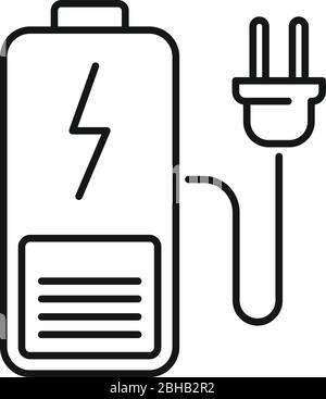 Plug charging battery icon. Outline plug charging battery vector icon for web design isolated on white background Stock Vector