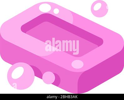 Pink soap bar with bubbles illustration. Hygiene flat icon Stock Vector