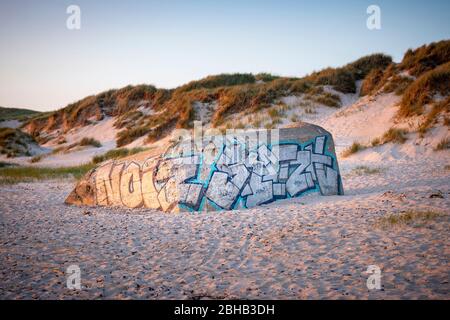 Denmark, Ringkøbingfjord, Varde, Nymindegab, Bunkeranlage, this belonged to the so-called Atlantic Wall which was built by the German Wehrmacht from 1942 by the so-called organization Todt. Stock Photo