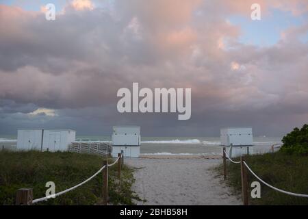 Dramatic sunset storm clouds off Miami Beach, Florida, USA. Stock Photo