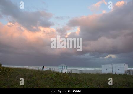 Dramatic sunset storm clouds off Miami Beach, Florida, USA. Stock Photo