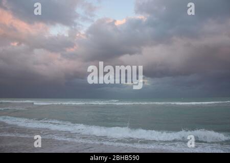 Dramatic sunset storm clouds off Miami Beach, Florida, USA. Stock Photo