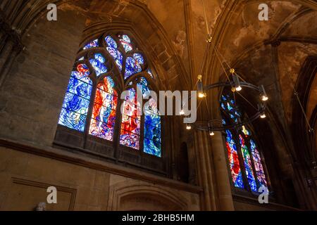 France, Lorraine, Metz, Saint-Étienne Cathedral, stained-glass windows by Marc Chagall. Stock Photo