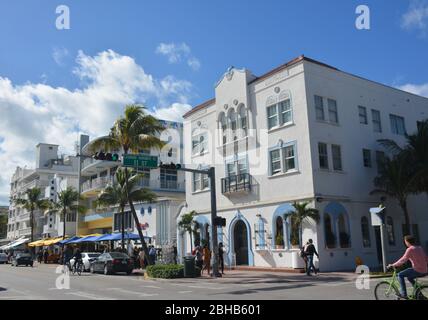 Ocean Drive. South Beach in Miami's Miami Beach has the world's largest collection of Art Deco architecture. Stock Photo