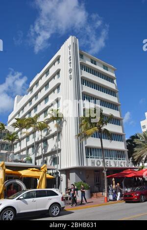 The Hotel Victor. The world's largest collection of Art Deco architecture is in South Beach, part of Miami Beach, Florida, USA.