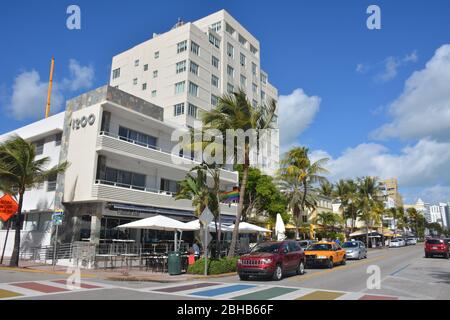 The world's largest collection of Art Deco architecture is in South Beach, part of Miami Beach, Florida, USA. Stock Photo