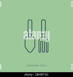 Vector outline icon of home farming and gardening - garden tools Stock Vector