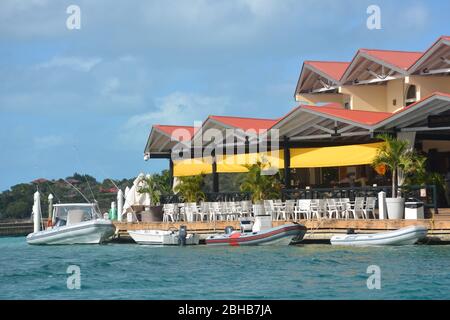 A waterfront restaurant on Virgin Gorda, British Virgin Islands, Caribbean. Stock Photo
