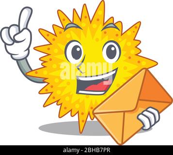 Happy mycoplasma mascot design concept with brown envelope Stock Vector