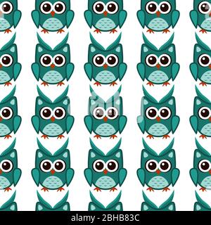 Owl stylized art seemless pattern green colors Stock Vector