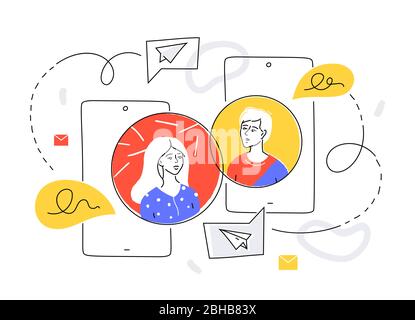 Online dating - colorful line design style illustration Stock Vector