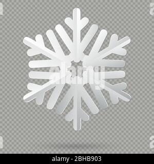 White realistic folded paper Christmas snowflake with shadow isolated on transparent background. EPS 10 Stock Vector