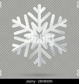 White realistic folded paper Christmas snowflake with shadow isolated on transparent background. EPS 10 Stock Vector
