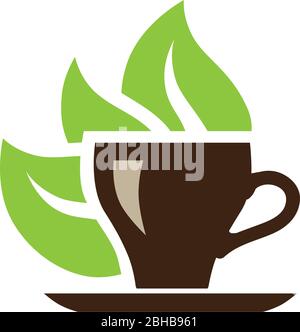 cup with green leafs Stock Vector