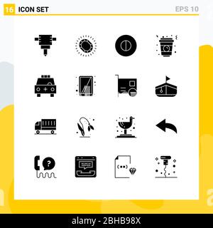 Set of 16 Modern UI Icons Symbols Signs for transportation, filled, symbols, car, food Editable Vector Design Elements Stock Vector