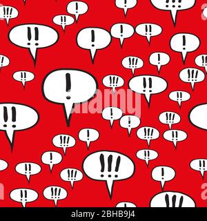 Exclamation Mark Comic Speech Bubbles Seamless Pattern on Red Stock Vector