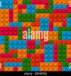 Seamless template of realistic colored plastic bricks. Construction blocks. It is easy to recolour. Just drop to swatches and enjoy. EPS 10 Stock Vector