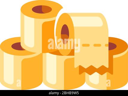 Pile of yellow toilet paper rolls flat illustration. Hygienic paper tissues stack Stock Vector