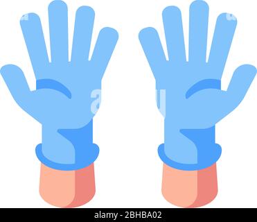 Two hands in medical gloves flat illustration. Open palms in blue gloves Stock Vector