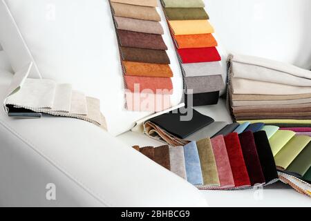 Scraps of colored tissue on sofa close up Stock Photo