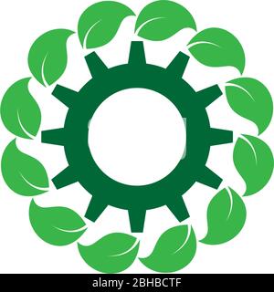 Combination of gear and green leaf logo icon illustation Stock Vector