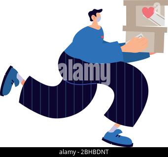 man with boxes of charity donation on white background vector illustration design Stock Vector