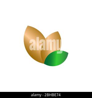 Golden leaf design concept, ecology logo template, on white background. Stock Vector