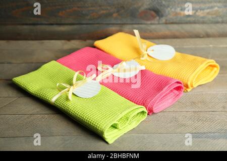 Napkins with Easter decorations  on wooden background Stock Photo