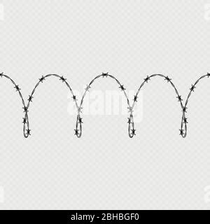 Metal barbed wire horizontal seamless border template and elements object. EPS 10 Stock Vector