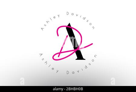 Handwritten Bh B h letter logo with sparkling circles with pink glitter.  Stock Vector